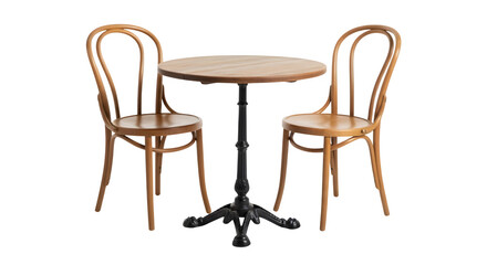 Fototapeta premium Modern wooden table and chairs in cozy cafe setting