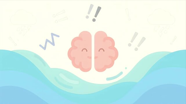 Pixel Art Illustration of a Pink Brain Surrounded by Stormy Weather and Exclamations Symbolizing Stress and Overwhelm Concept