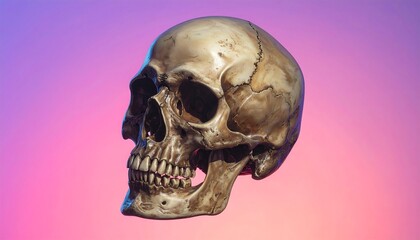 Obraz premium A human skull against a pink and purple gradient background (1)