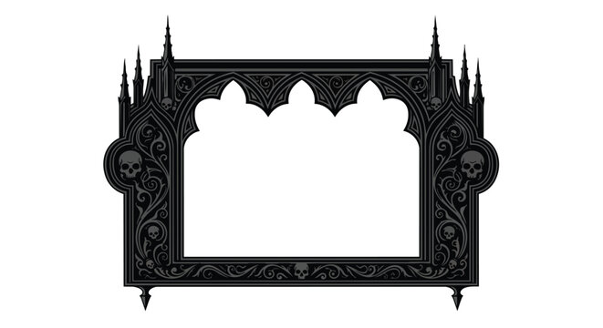 Gothic Black Ornate Frame with Skulls and Arches