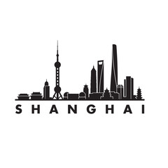 Shanghai Skyline Silhouette with Oriental Pearl Tower &ndash; Minimal City Vector Icon