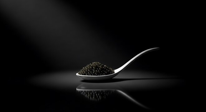 Luxurious Black Caviar on a Spoon, Elegant Food Presentation, Gourmet Delicacy