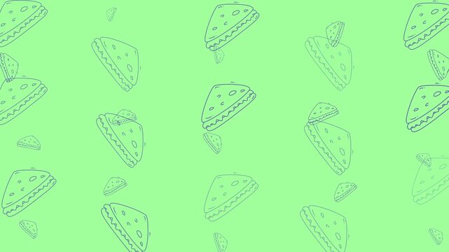 Food doodle of sketched green sandwiches on light background, suitable for menu designs, food blogs, and restaurant promotions. Whimsical and colorful.