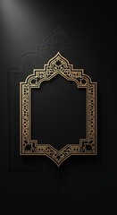 Elegant Gold Islamic Arch Frame with Arabesque Pattern on Dark Background