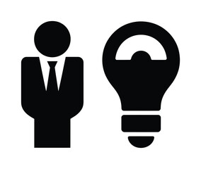 Fototapeta premium Vector of a businessman in a suit next to a glowing light bulb