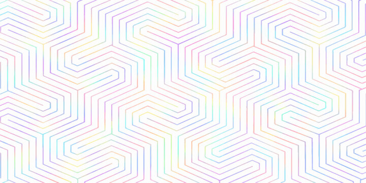 Seamless abstract geometric vector pattern featuring triangles and curved wave lines for a decorative textile wallpaper design with a colorful tile texture