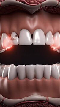 CGI Animation Visualizing Un-erupted Dental Crowns with Gingival Inflammation and Decayed Molar Illustrating Dental Health Education and Awareness