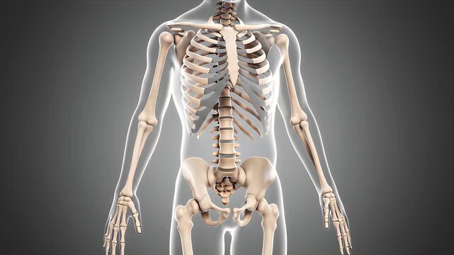 Detailed 3D Human Skeleton Anatomy Front View Medical Healthcare Education Awareness Scientific Concept Gray Background Studio Lighting Clean Professional