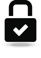 Minimalist black and white of a locked padlock with a checkmark 1