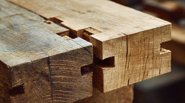 dovetail. Two wooden boards joined with dovetail joints on a workbench. tutorial guides, club newsletters, designed for tourism and weekend activity guides and sports & leisure club marketing.