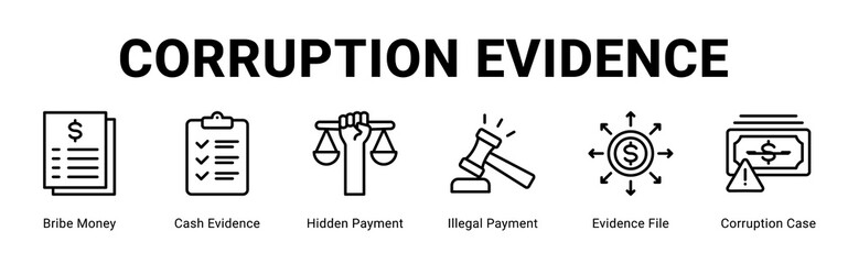 Corruption Evidence web banner icon concept,  with Bribe Money, Cash Evidence, Hidden Payment, Illegal Payment, Evidence File, Corruption Case.