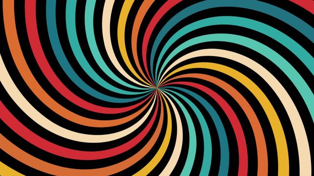 Rotating twisted sunburst retro vintage animation background in slow motion 4K video.