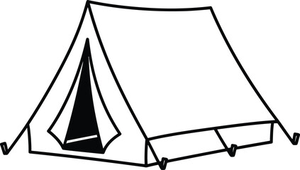 Simple line drawing of a tent with an open entrance flap. © SHIRIN