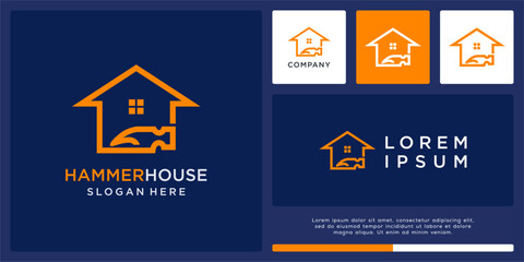 Fototapeta premium hammer house logo design template combine