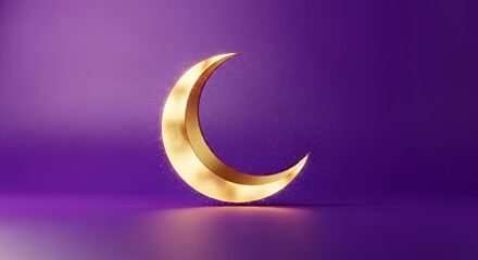 Obraz premium Golden Crescent Moon with Sparkles on a Vibrant Purple Background
