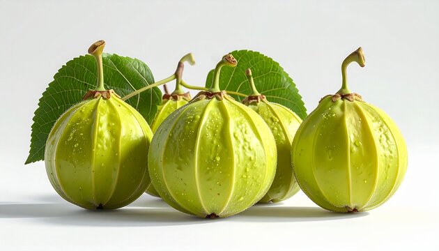 Garcinia Cambogia Fruit Still Life with Green Leaves.