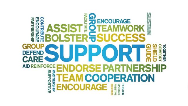 Support animated word cloud-text design animation tag kinetic typography seamless loop.