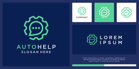 Naklejka premium Auto help logo design template with gear and chat