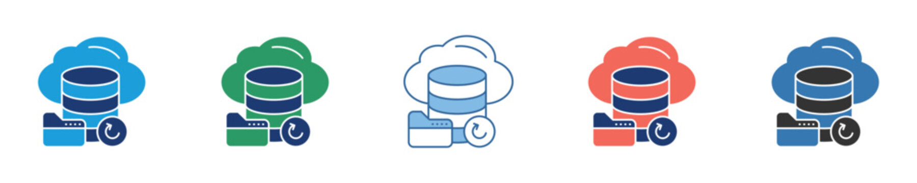 Collection of diverse vector icons representing cloud data storage, database management, and file synchronization, highlighting various network states and digital accessibility