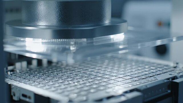 Close Up Macro Shot of Industrial Laboratory Microplate Processing Equipment