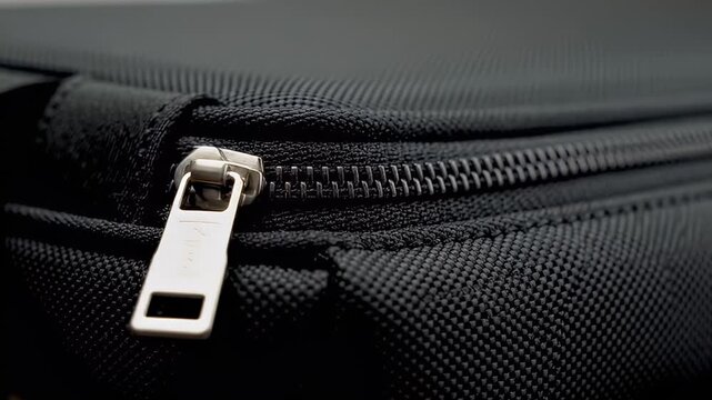 Closeup Macro Shot of Black Nylon Bag Zipper Detail