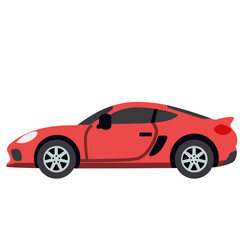 Red sports car coupe perfect for luxury vehicles, racing, high performance, and vibrant automotive illustrations with flat design style.