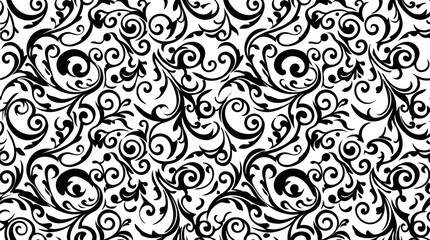 Intricate black and white floral pattern with swirling motifs. © Abhinaya Project