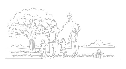 Obraz premium Family Playing with Kite in Field.