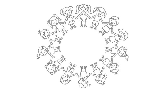 Diverse Cartoon Characters Forming Circle.