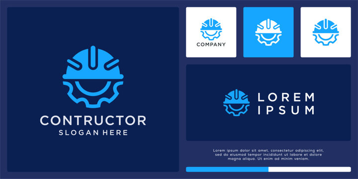 Constructor logo design abstract template with helmet and gear