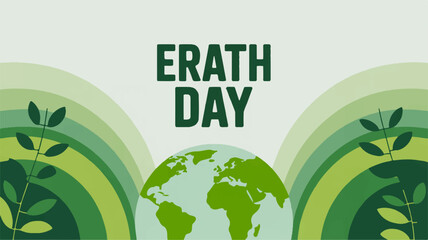 Fototapeta premium Earth day eco friendly illustration with green globe and leaves on rainbow background