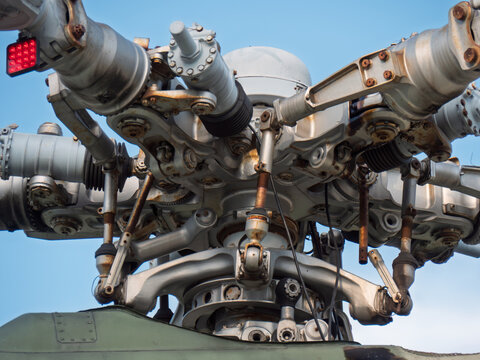 Mi-8 Helicopter Rotor Assembly Detail Under Blue Sky