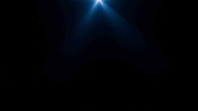 Top center blue rays light 4k loop animation. light lens flare overlay video. sun rays or god bless rays on black screen. sun burst lens flare Chroma Key. Optical Lens flare shining bright.