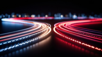 Fototapeta premium Glowing Intersection of Digital Pathways Shows Executive Decision Concept With Cinematic Lighting at Night