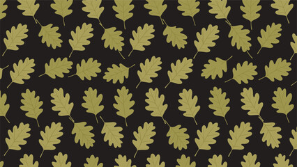 Seasonal fall pattern showing golden oak leaves scattered in various directions on a solid black background for elegant autumn decorations.