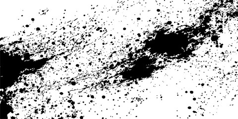 Abstract an artistic, high-contrast illustration featuring a striking display of black ink splatters, drops and artistic elements on a clean surface. © DreamLoom