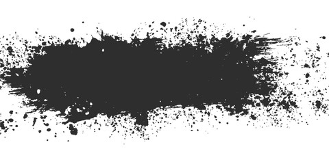 Abstract a close-up, dynamic, graphic illustration of a striking ink blot splattered across a plain expanse, highlighting the texture and form of this versatile visual element, for design. © DreamLoom