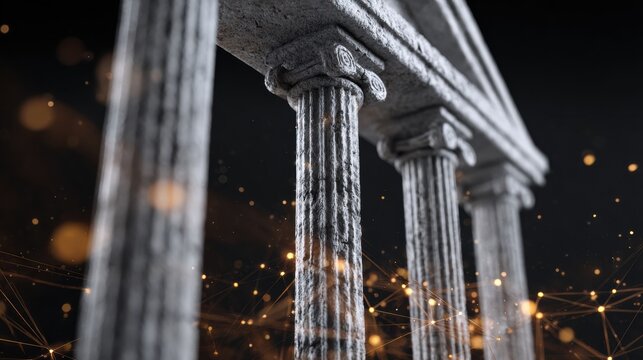 Financial System Infrastructure Concept With Glowing Grid and Slightly Destabilized Pillar in a Corporate Design Setup