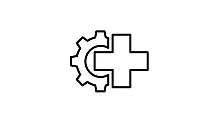 Fototapeta premium Gear and Plus Sign Icon: Healthcare, Medical, Engineering, Innovation, Solution Concept