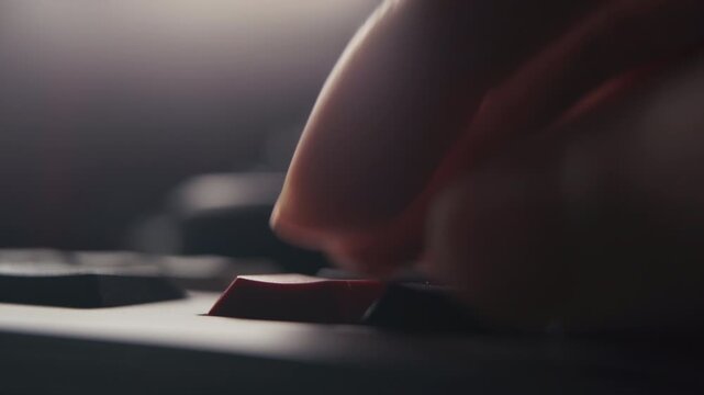 Person Pressing Red Key on Computer Keyboard for System Reset