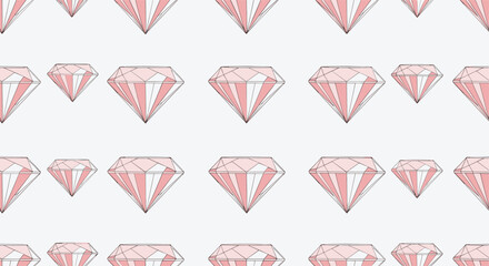 Naklejka premium Elegant seamless pattern featuring an array of sparkling pink diamonds on a light grey background, symbolizing luxury and preciousness.