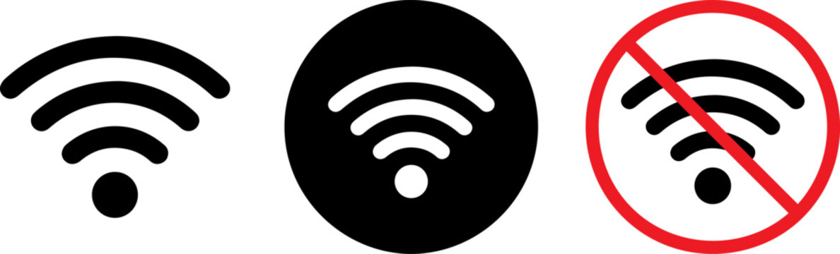 WiFi signal icons with forbidden symbol for no internet access