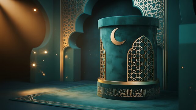 Islamic Pedestal with Crescent Moon and Arabic Script