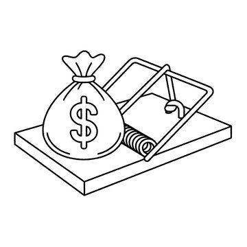 Money Trap Concept With Dollar Bag On Mousetrap Representing Financial Risk And Debt

