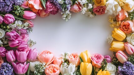 Spring Collection Banner for Flower Shop With Blooming Flowers Framing the Edges in Bright Daylight