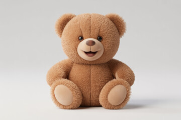 Obraz premium A cute brown teddy bear sitting on a white surface with a smiling face