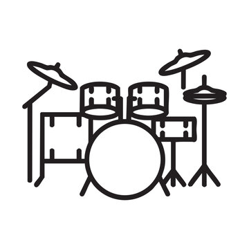 A simple line drawing of a drum set