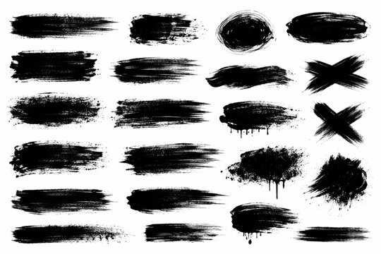 Set of grunge black paint brush strokes. Brush strokes collection isolated on white background for design. Grunge backdrop, trendy brush stroke for black ink paint. vector illustrator