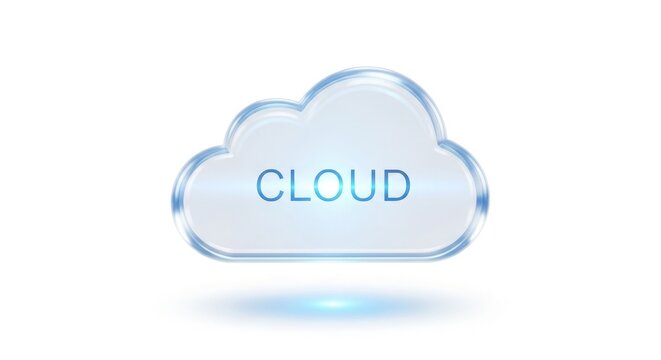 A translucent cloud icon with the word 'cloud' on a white background