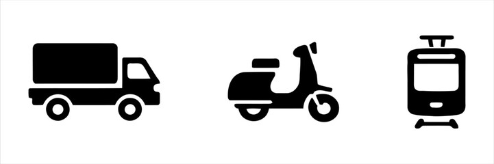 Fototapeta premium Diverse ground transportation options truck, scooter, and train icons representing mobility